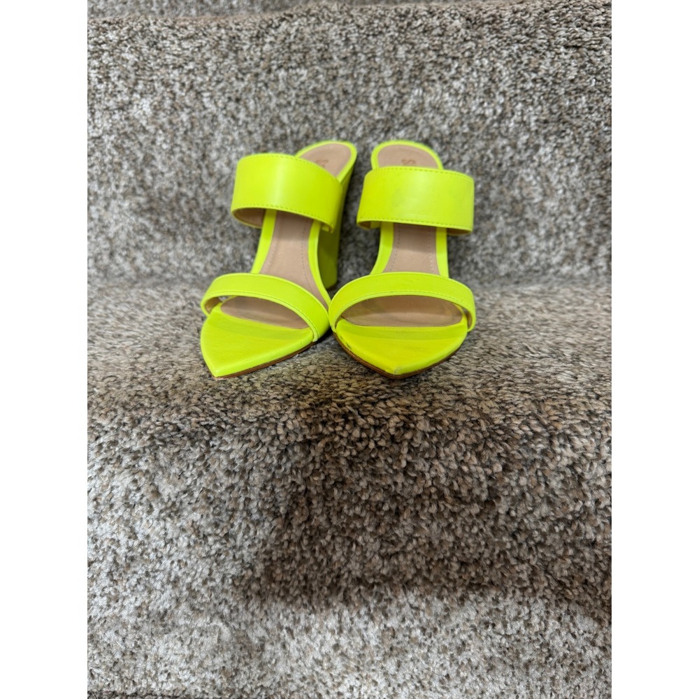 SCHUTZ Soraya Wedge Sandal Neon Yellow‎ Size 6 Leather Sole